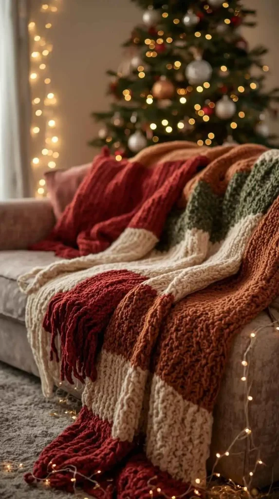 Cozy Winter Throw Blankets on the Sofa