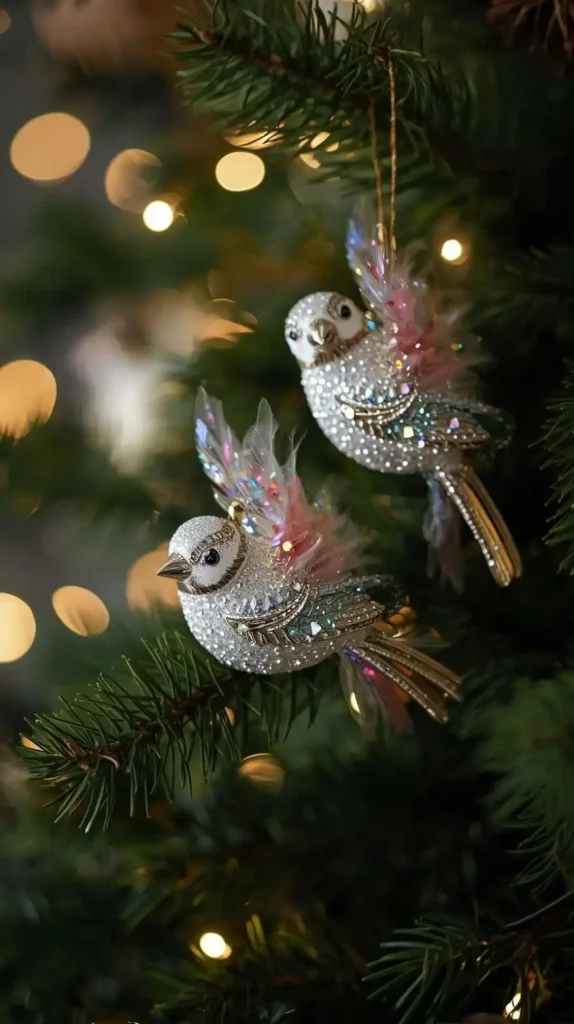 25 Christmas Home Decor DIY Ideas to Add Charm and Warmth 12 Glittery Bird Ornaments Christmas Home Decor DIY