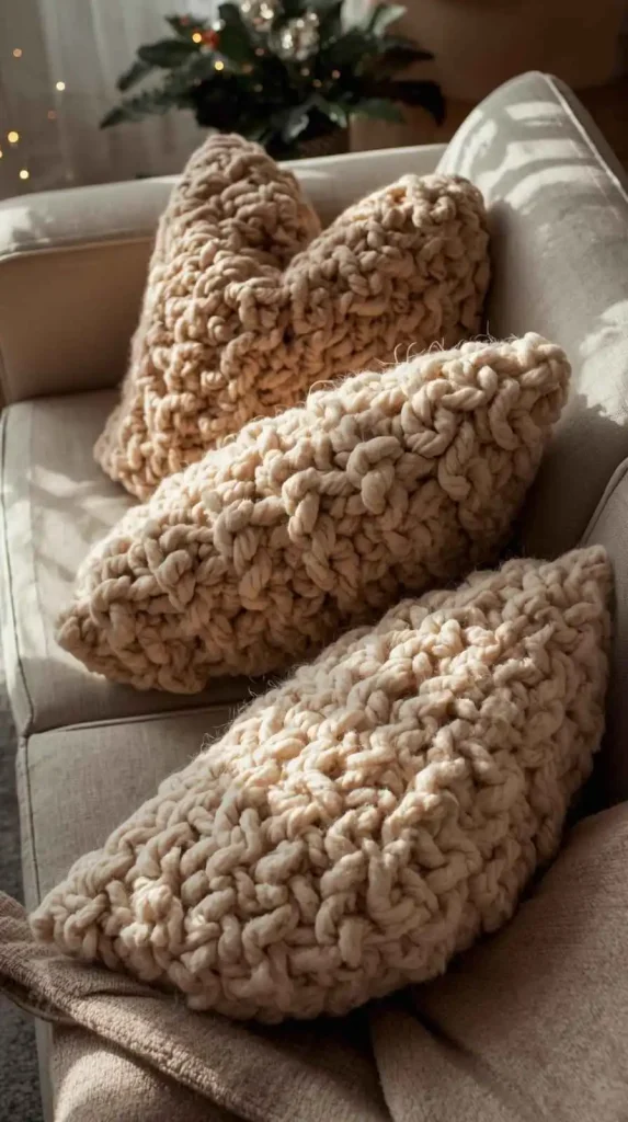 Chunky Knit Pillows for Added Warmth