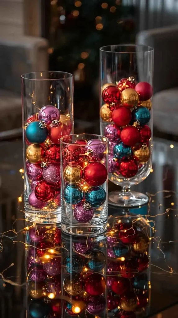 Ornaments Displayed in Clear Vases