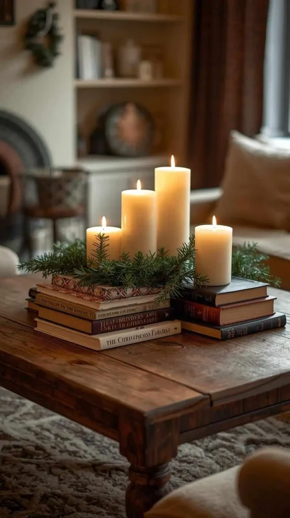 Festive Book Stacking on Tables