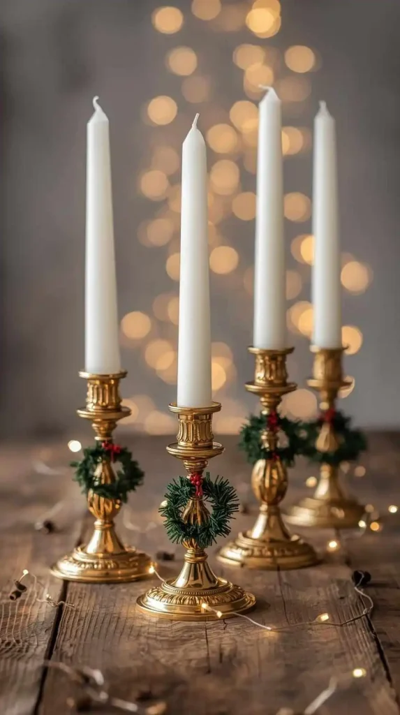  Metallic Candleholders with Mini Wreaths