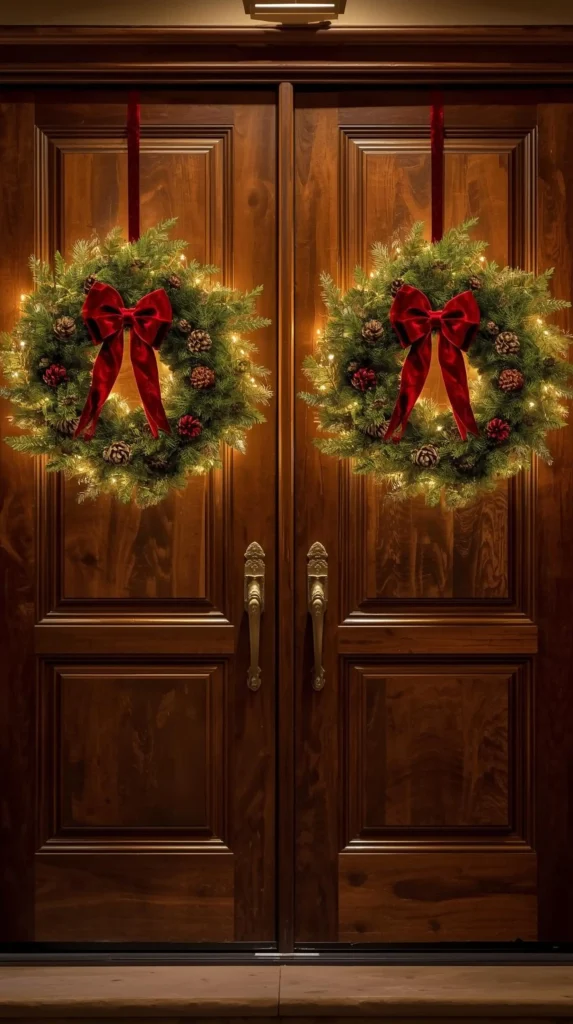 30 Best Christmas Home Decor outdoor Ideas for a Festive Look 2 Double Wreaths for a Festive Christmas Home Decor outdoor