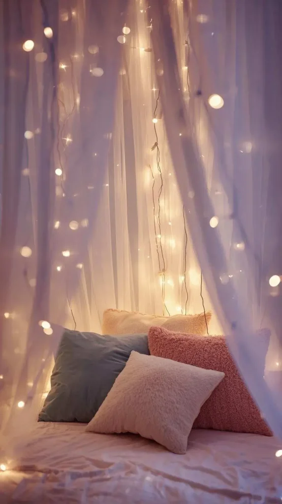 15 Whimsical DIY Home Decor | Playful & Magical Ideas to Brighten Your Space 2 Fairy Light Canopy for Dreamy Corners