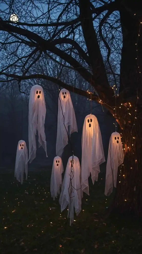27 Best Halloween Home Decor Outdoor DIY Ideas for 2025 2 Floating Ghosts from Gauze or Sheets