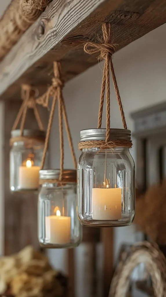  Mason Jar Lanterns with Twine Handles