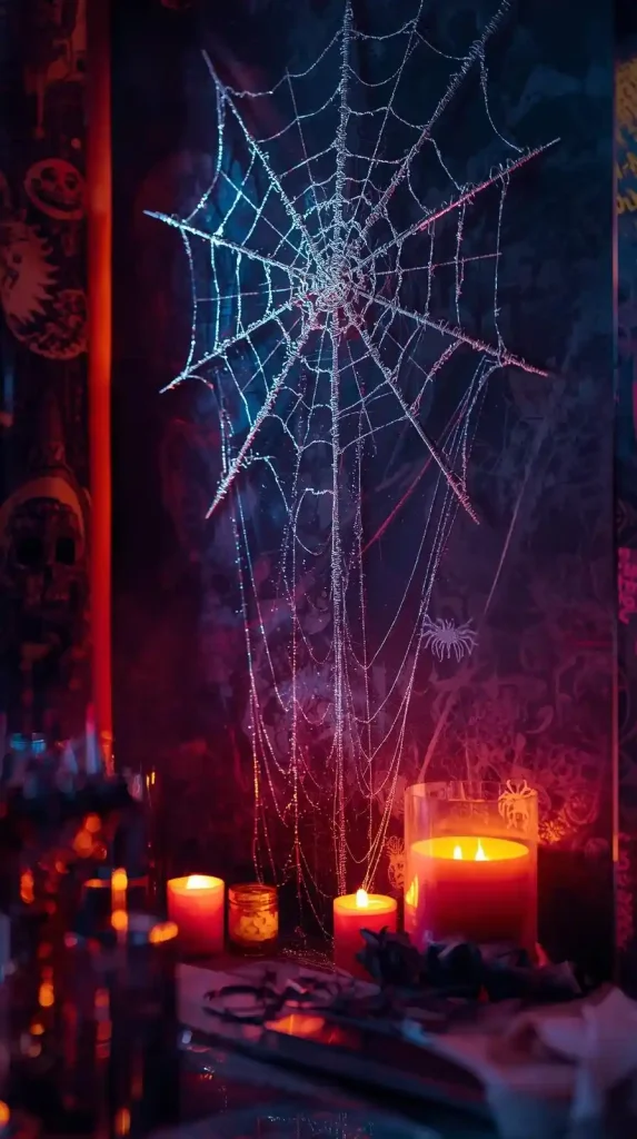 17 Iconic 2000s Halloween Home Decor Ideas for a Retro-Spooky Comeback 2 Metallic Web Wall Art