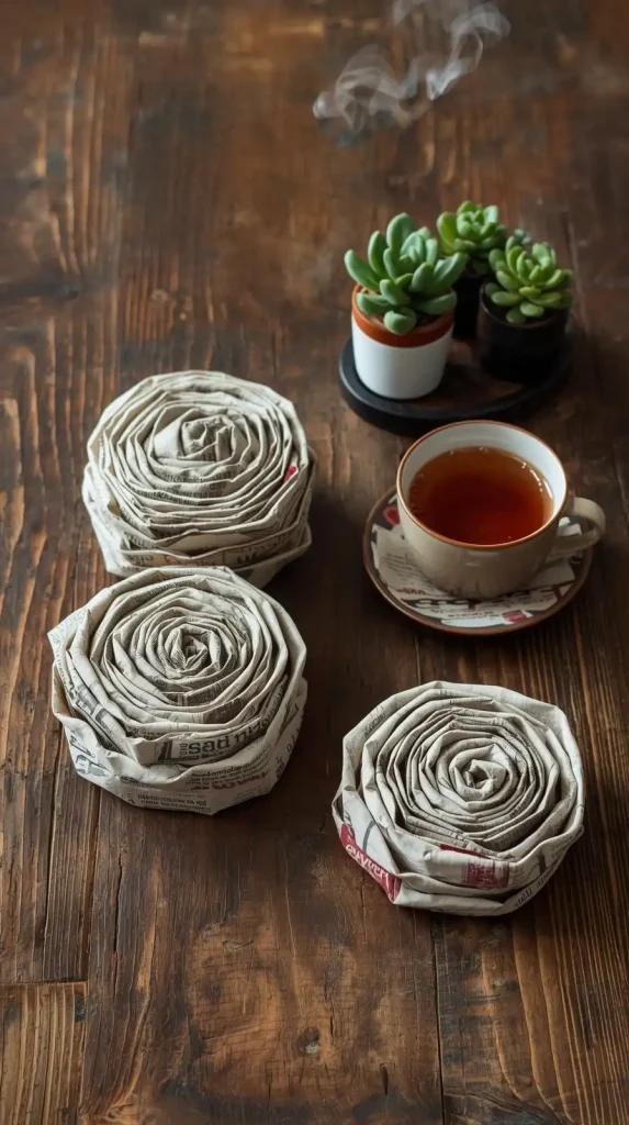 18 DIY Home Decor from Waste Materials | Creative & Eco-Friendly Projects 2 Newspaper Coasters