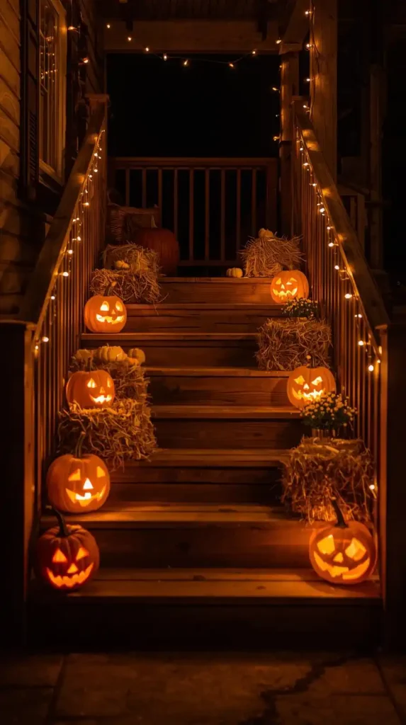 15 Halloween Home Decor Outdoor Front Porch Ideas 2025 2 Pumpkin Staircase Display