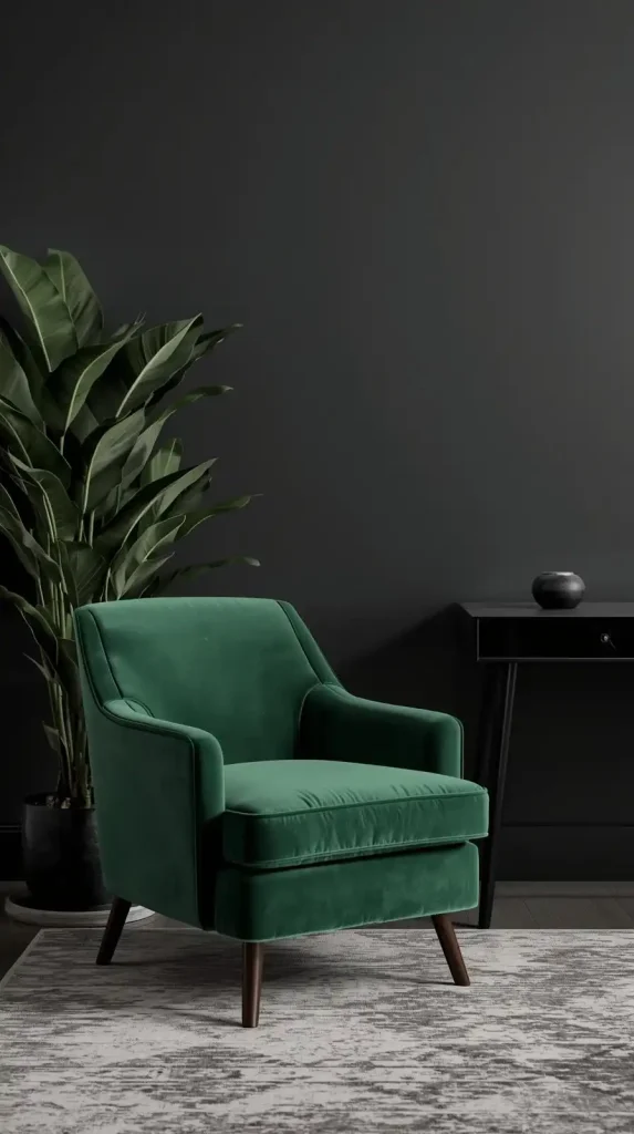 25 Dark Home Decor Aesthetic | Stylish & Cozy Ideas for 2025 11 Charcoal Office with Emerald Accents