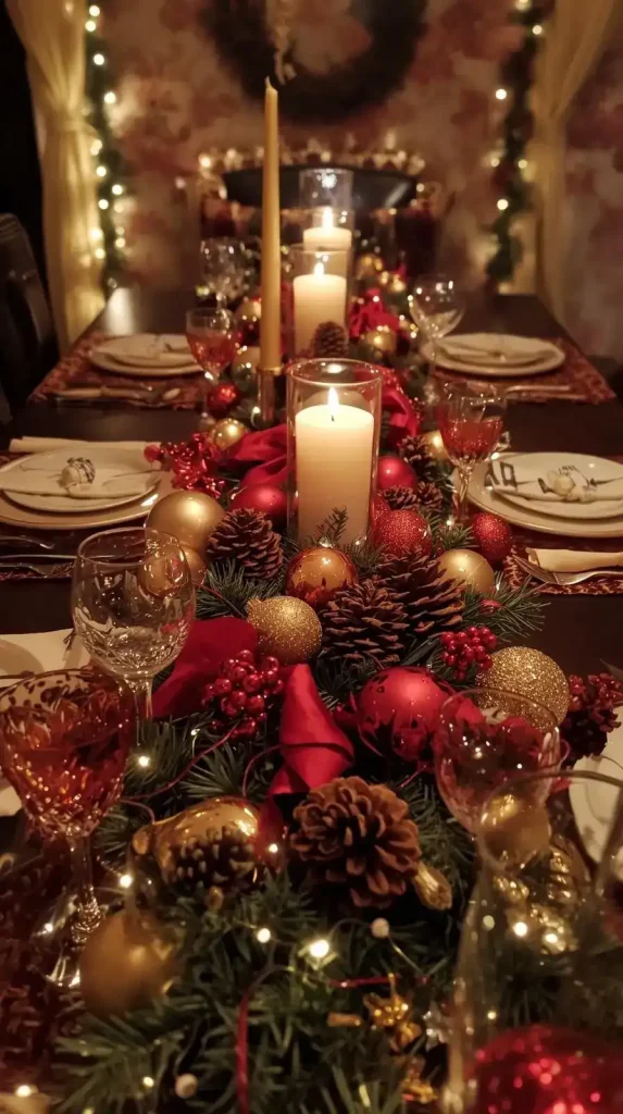 Festive Table Centerpiece with Candles