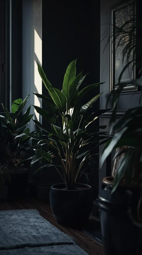 Green Indoor Plants in Dark Ceramic Pots