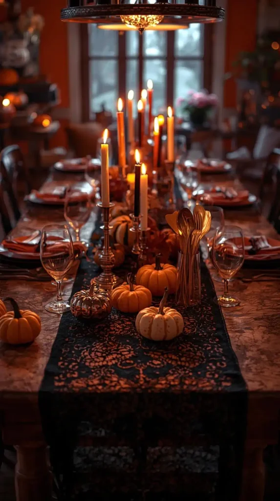 23 Best Halloween Home Decor Kitchen Ideas for a Spooky-Chic 2025 12 Black Lace Table Runner or Countercloth
