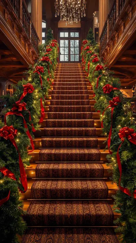 25 Traditional Christmas Home Decor Ideas for a Timeless Holiday Look 12 Garland Staircase Magic