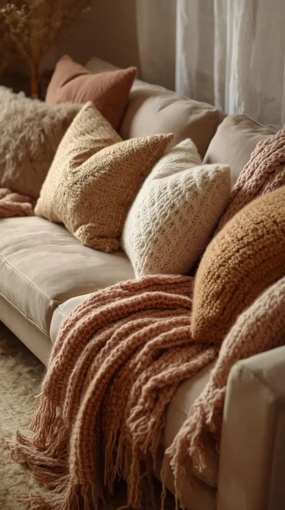 Neutral Sofa with Cozy Accents
