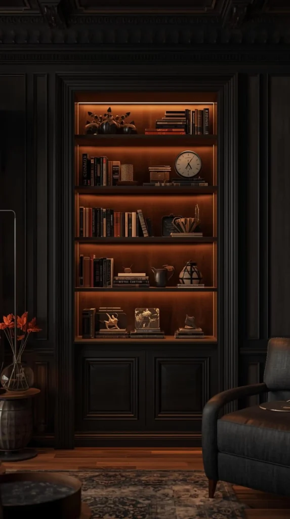 Built-In Dark Bookcase for Cozy Corners