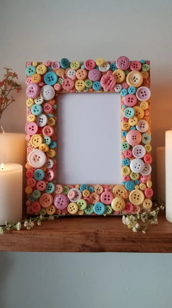 25 Cute DIY Home Decor Ideas to Brighten Your Space 13 Button Frame Decor