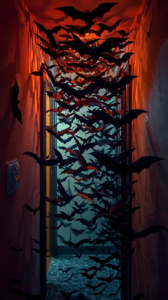 59 Halloween Home Decor Indoor Ideas – Transform Your Space into a Spooky Haven 14 Bat Wall Swarm