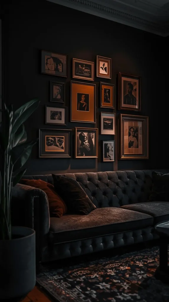 Dark Gallery Wall with Mixed Frames