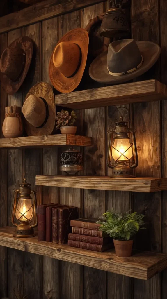 Rustic Shelving with Cowboy Accents