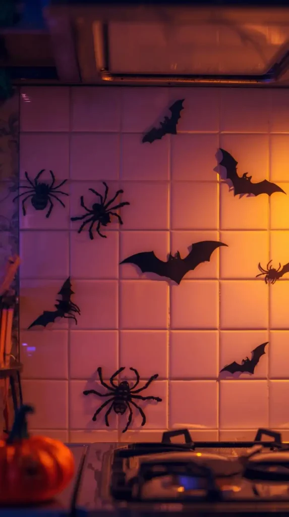 23 Best Halloween Home Decor Kitchen Ideas for a Spooky-Chic 2025 14 Spooky Backsplash Decals or Stickers