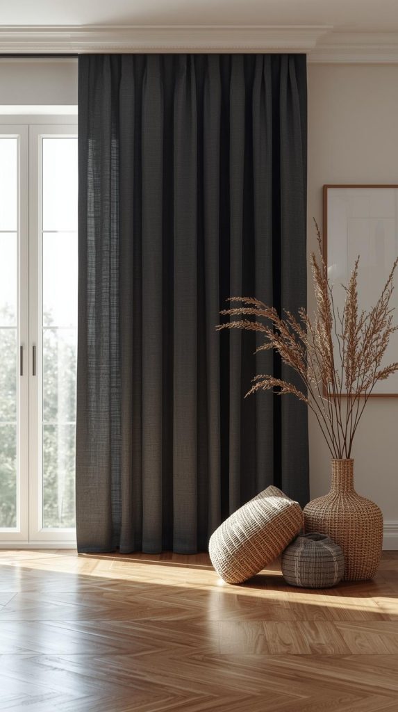 20 Dark Home Decor Ideas with Natural Materials for a Cozy & Stylish Home 15 Dark Linen Curtains