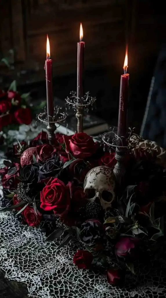 30 Halloween Home Decor Ideas to Transform Your Space in 2025 15 Gothic Table Centerpiece