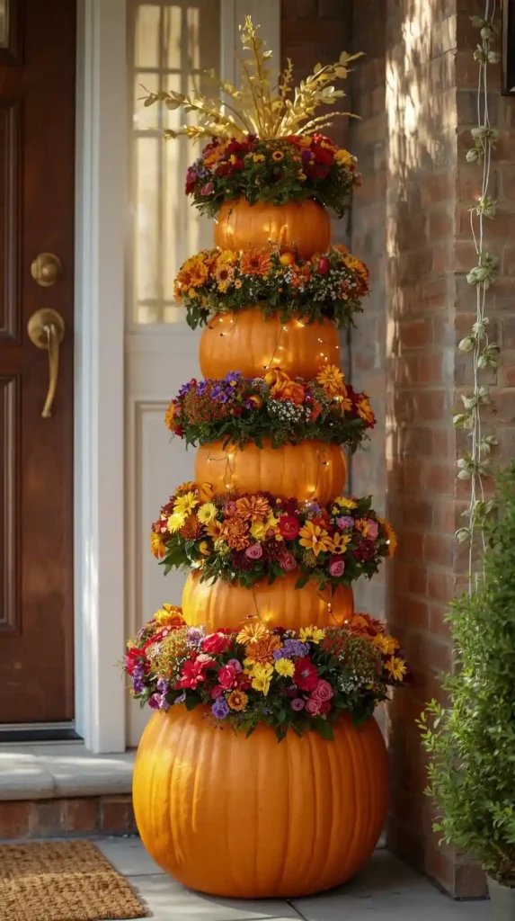 27 Best Halloween Home Decor Outdoor DIY Ideas for 2025 15 Pumpkin Tower Planters