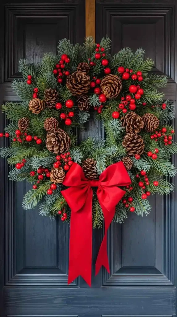  Wreaths with Pinecones and Red Bows