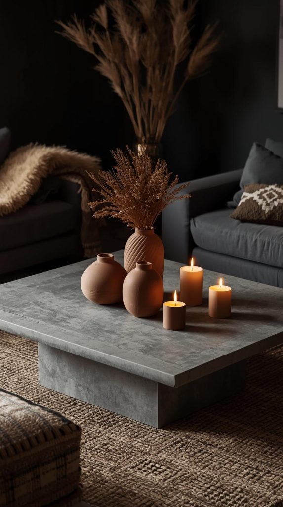 20 Dark Home Decor Ideas with Natural Materials for a Cozy & Stylish Home 16 Concrete Coffee Table