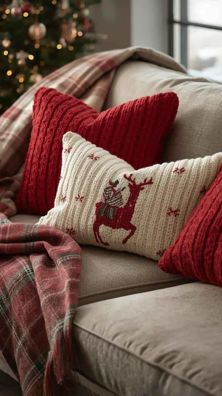 25 Traditional Christmas Home Decor Ideas for a Timeless Holiday Look 16 Cozy Christmas Throws and Pillows
