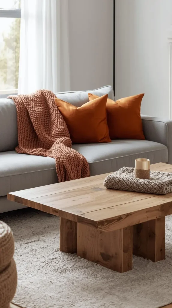 20 Dark Home Decor Ideas with Pops of Color – Stylish, Vibrant & Cozy Spaces 16 Dark Gray Living Room with Orange Throws
