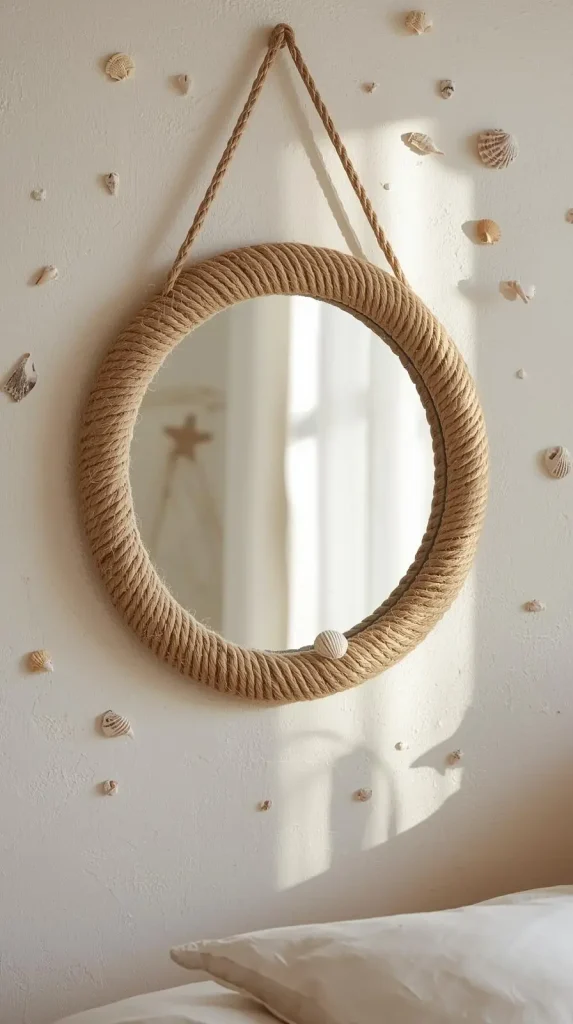 23 Cheap DIY Home Decor Ideas – Stylish & Budget-Friendly Projects 16 Decorative Mirror Frame from Rope or Shells
