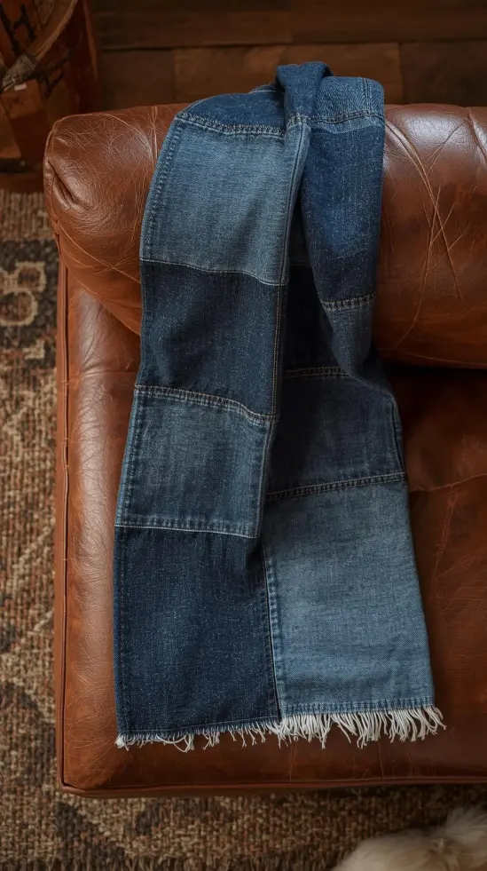 Denim Patchwork Throw Blanket