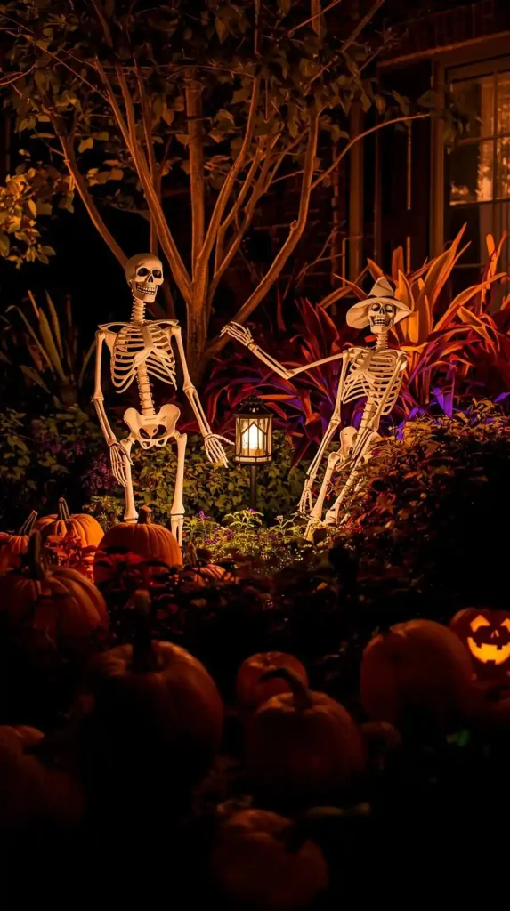 27 Best Halloween Home Decor Outdoor DIY Ideas for 2025 17 Skeleton Garden Guardians