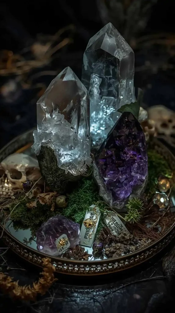 59 Halloween Home Decor Indoor Ideas – Transform Your Space into a Spooky Haven 18 Dark Crystal Display