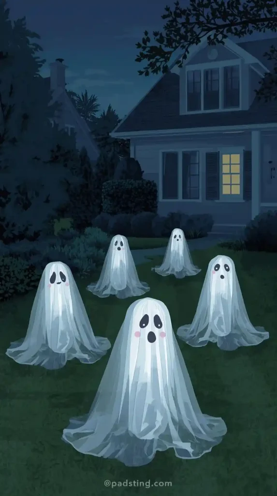 27 Best Halloween Home Decor Outdoor DIY Ideas for 2025 18 Floating Ghosts on the Lawn