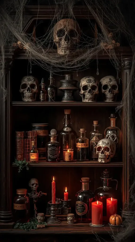 30 Halloween Home Decor Ideas to Transform Your Space in 2025 18 Haunted Bookshelf Corner