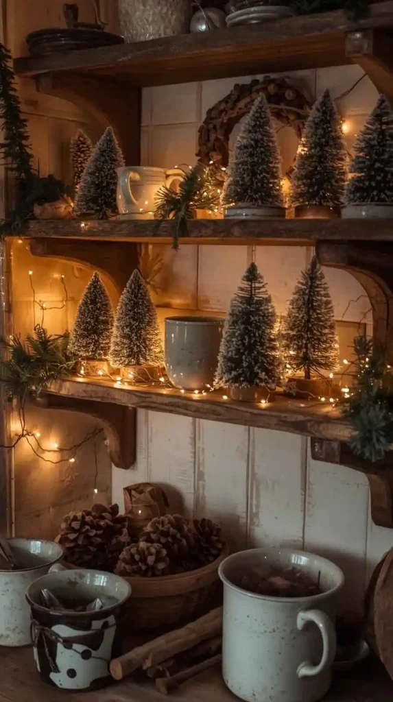 Holiday Kitchen Decor with Mini Trees