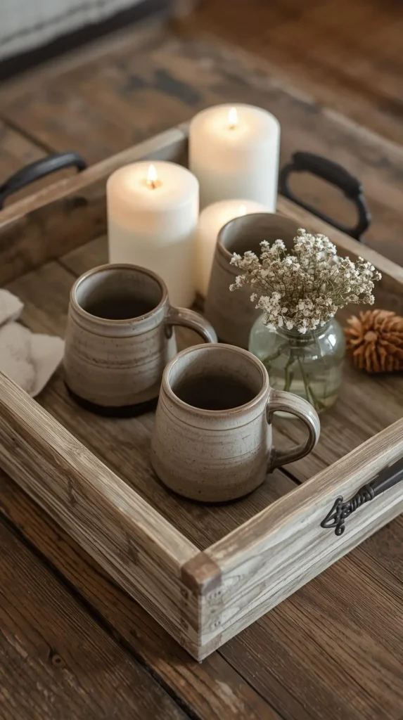 Wooden Serving Tray with Iron Handles