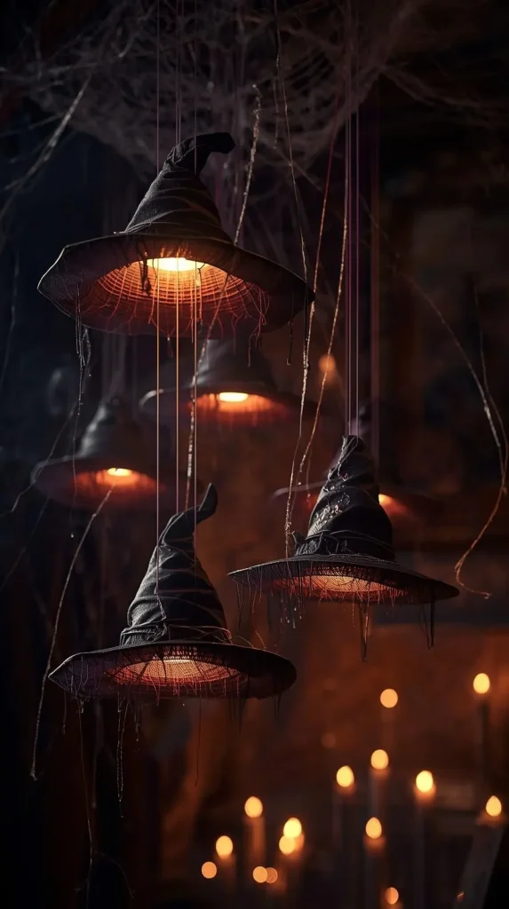 25 Halloween Home Decor Inspo for a Spooky, Stylish Season 19 Floating Witch Hats Display