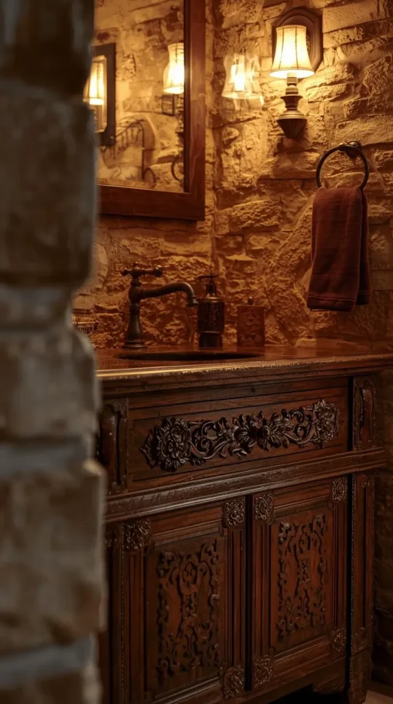 Rustic Bathroom Accents in Dark Tones