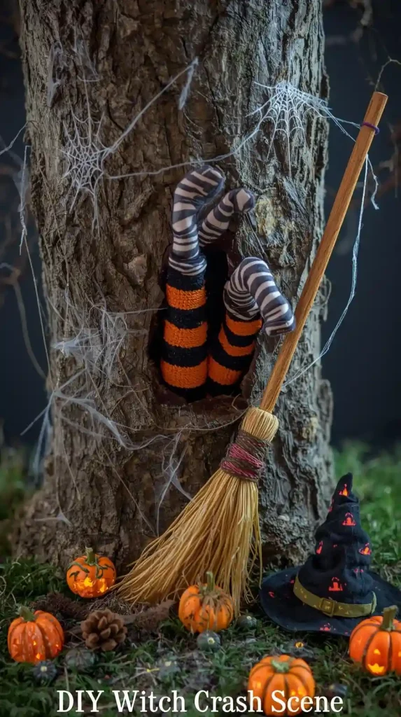 27 Best Halloween Home Decor Outdoor DIY Ideas for 2025 20 DIY Witch Crash Scene