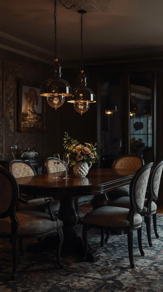 30 Dark Home Decor Ideas for a Bold & Modern Aesthetic 20 Dark Dining Table with Mixed Chairs