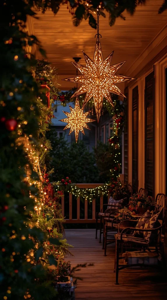30 Best Christmas Home Decor outdoor Ideas for a Festive Look 20 Hanging Christmas Stars for a Magical Glow