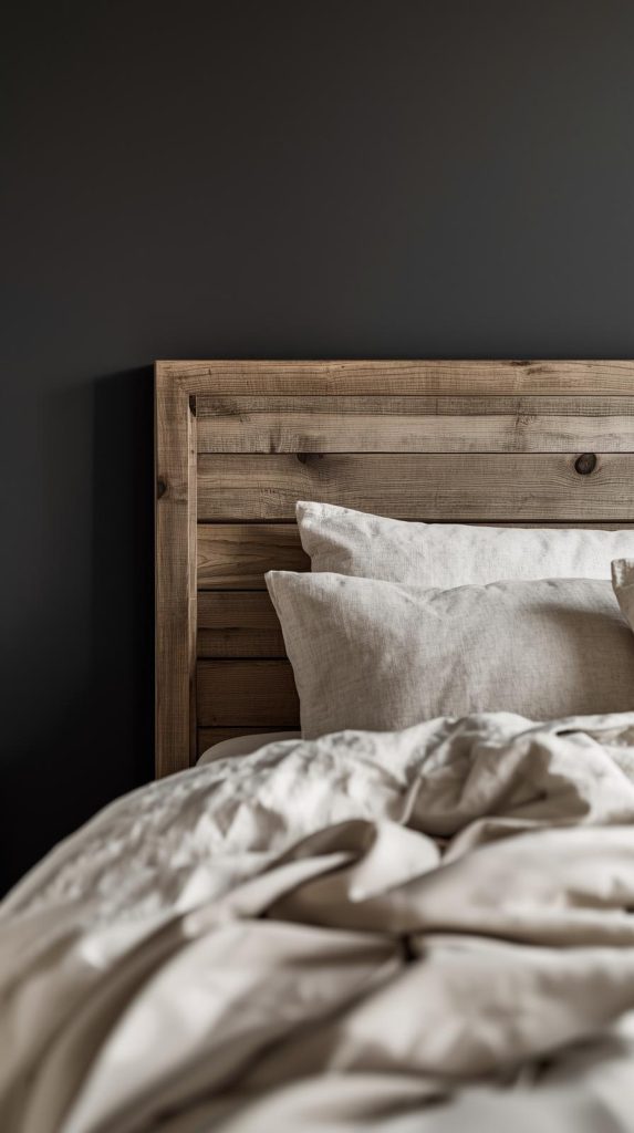 20 Dark Home Decor Ideas with Natural Materials for a Cozy & Stylish Home 20 Rustic Wooden Headboard