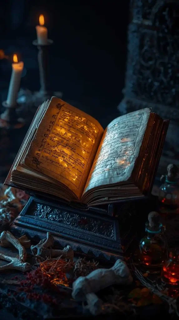 59 Halloween Home Decor Indoor Ideas – Transform Your Space into a Spooky Haven 20 Spellbook Stand