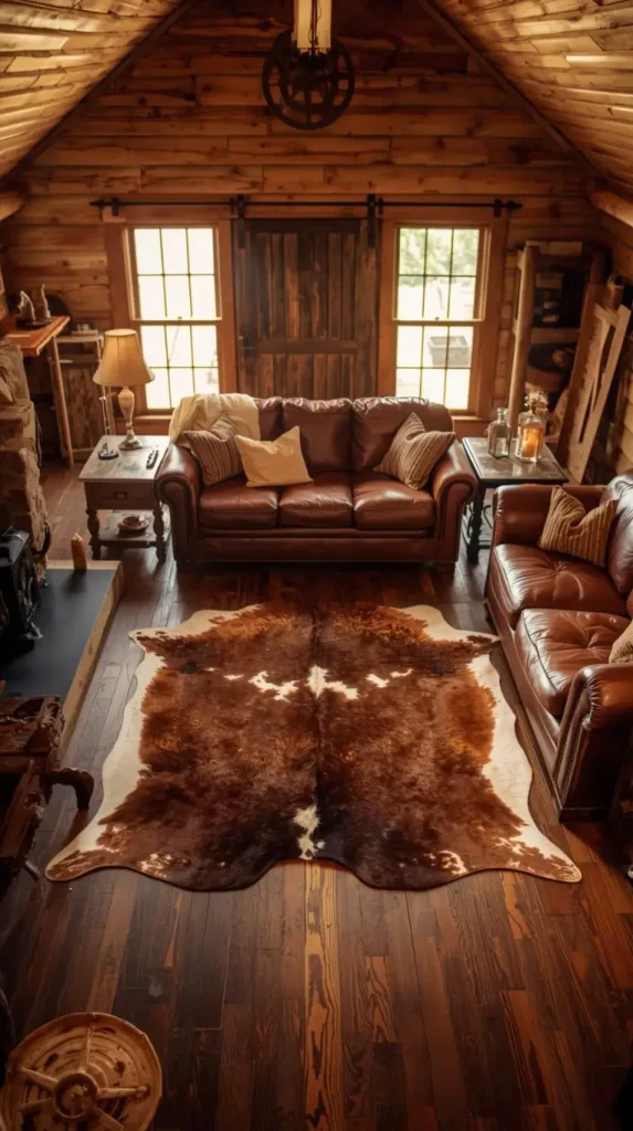 19 Rustic Western Home Decor Ideas To Transform Your Space 3 Cowhide Rugs and Throws for Western Texture