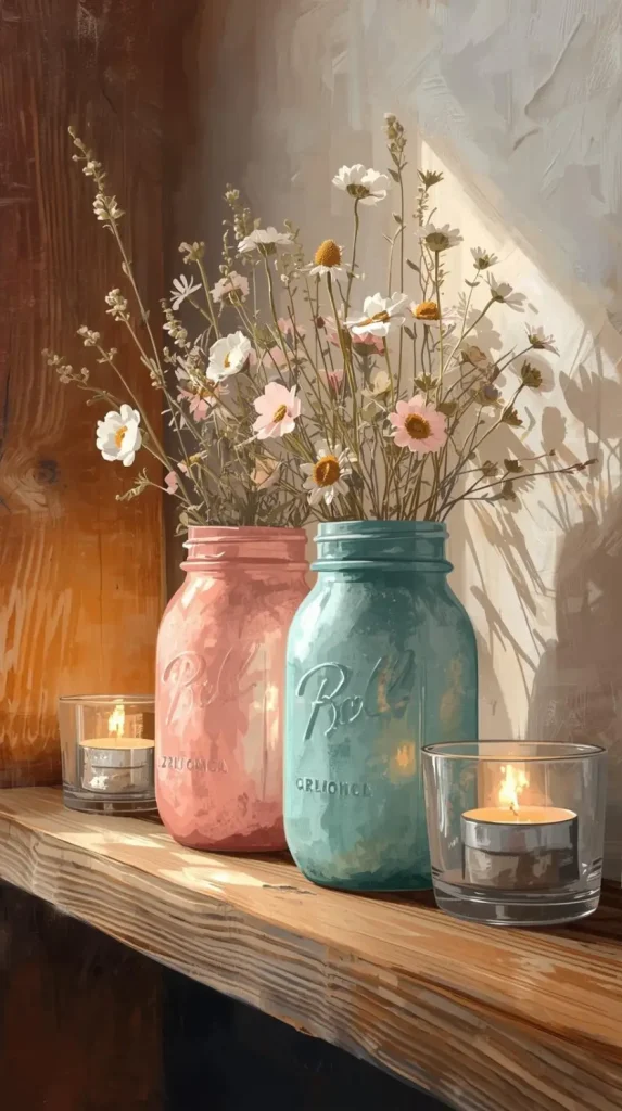 23 Cheap DIY Home Decor Ideas – Stylish & Budget-Friendly Projects 3 Painted Mason Jars