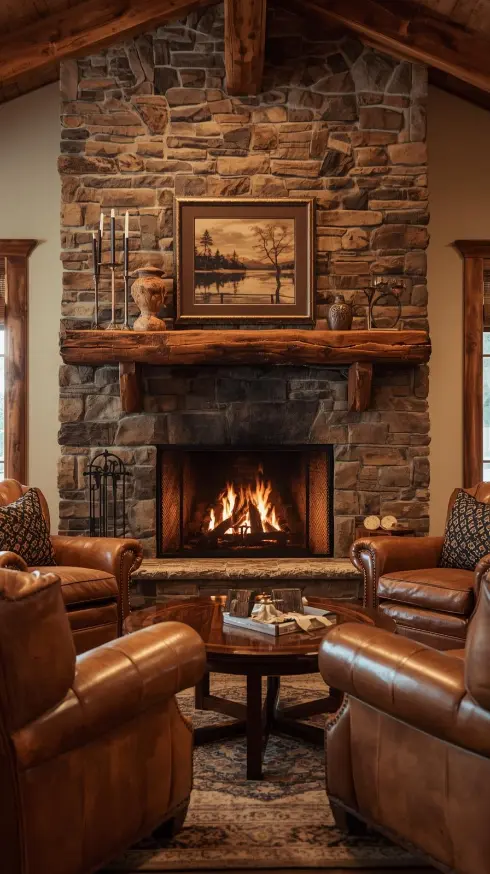 Stone Fireplace as the Heart of the Room
